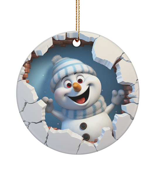 Snowman Breakthrough 3D Circle Ceramic Christmas Tree Ornament