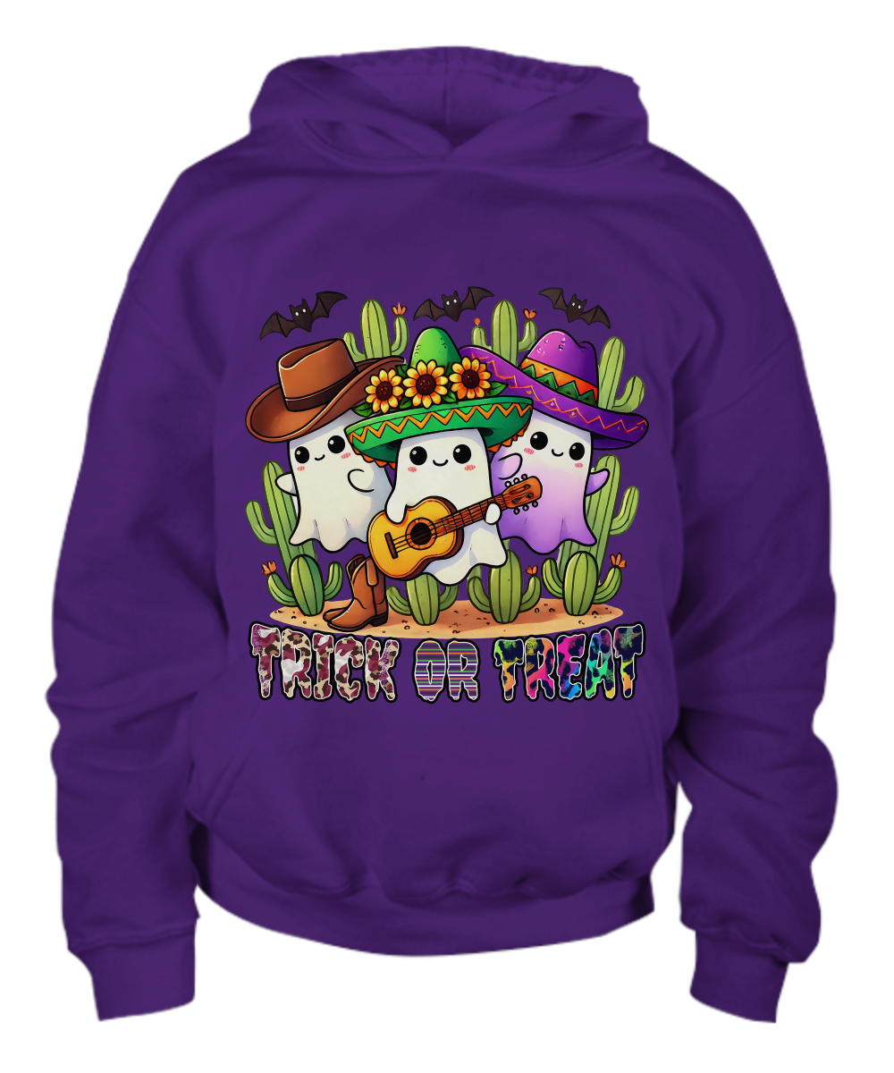 Halloween Trick or Treat Ghosts Playing Guitar Youth Pullover Hoodie