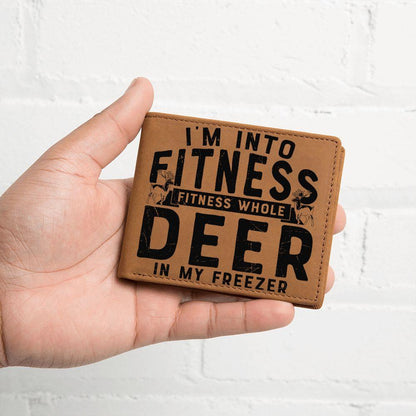 Funny Gift for Hunter I'm Into Fitness Leather Wallet - Mallard Moon Gift Shop