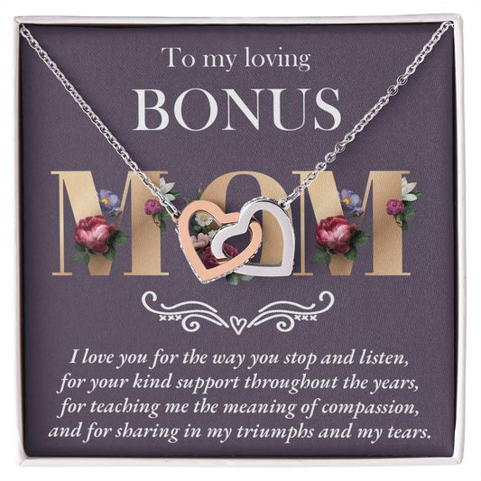Gift for Bonus Mom Interlocking Hearts Pendant Necklace Thank You for Your Kindness Throughout the Years - Mallard Moon Gift Shop