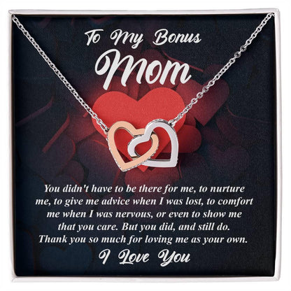 Gift for Bonus Mom -Thank You for Loving Me as Your Own Interlocking Hearts Pendant Necklace - Mallard Moon Gift Shop