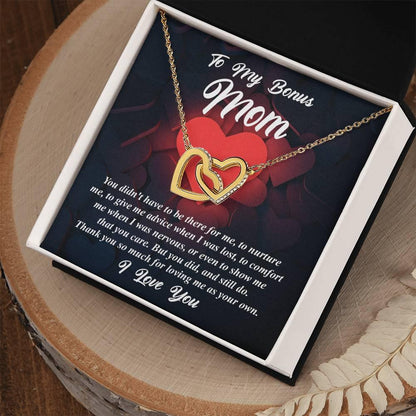 Gift for Bonus Mom -Thank You for Loving Me as Your Own Interlocking Hearts Pendant Necklace - Mallard Moon Gift Shop
