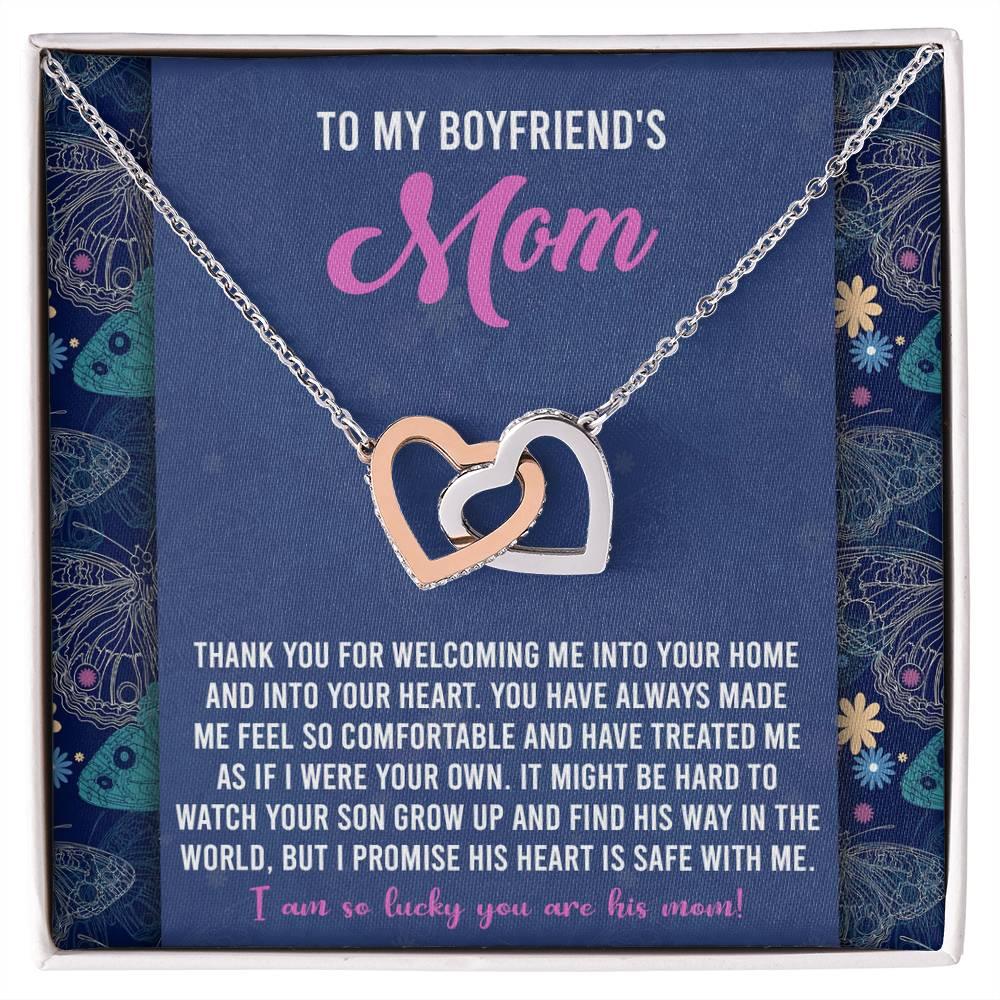 Gift for Boyfriend's Mom Interlocking Hearts Necklace with Heartfelt Message Card I Promise He is Safe with Me - Mallard Moon Gift Shop
