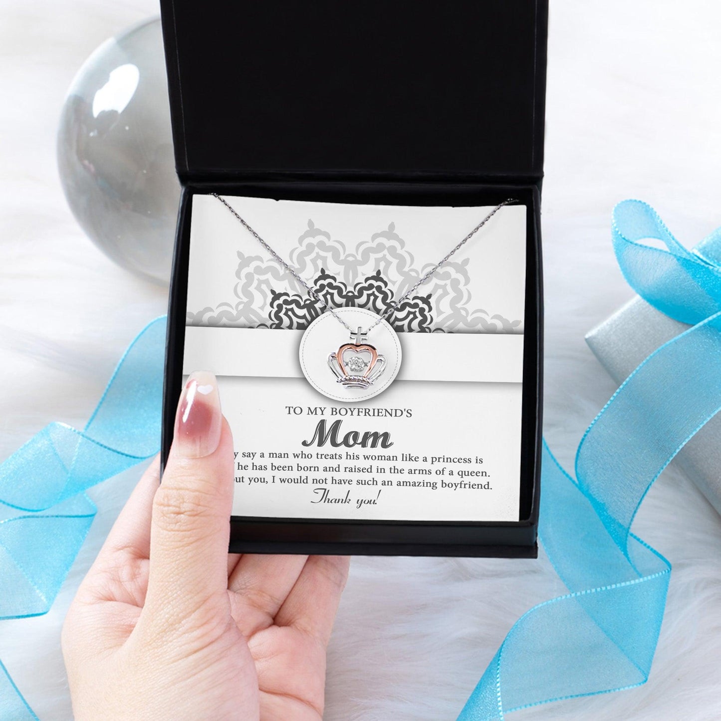 Gift for Boyfriend's Mother Thank You For Raising an Amazing Man Crown Pendant Necklace - Mallard Moon Gift Shop