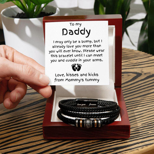 Gift for Dad to Be Love the Bump Leather Bracelet - Mallard Moon Gift Shop
