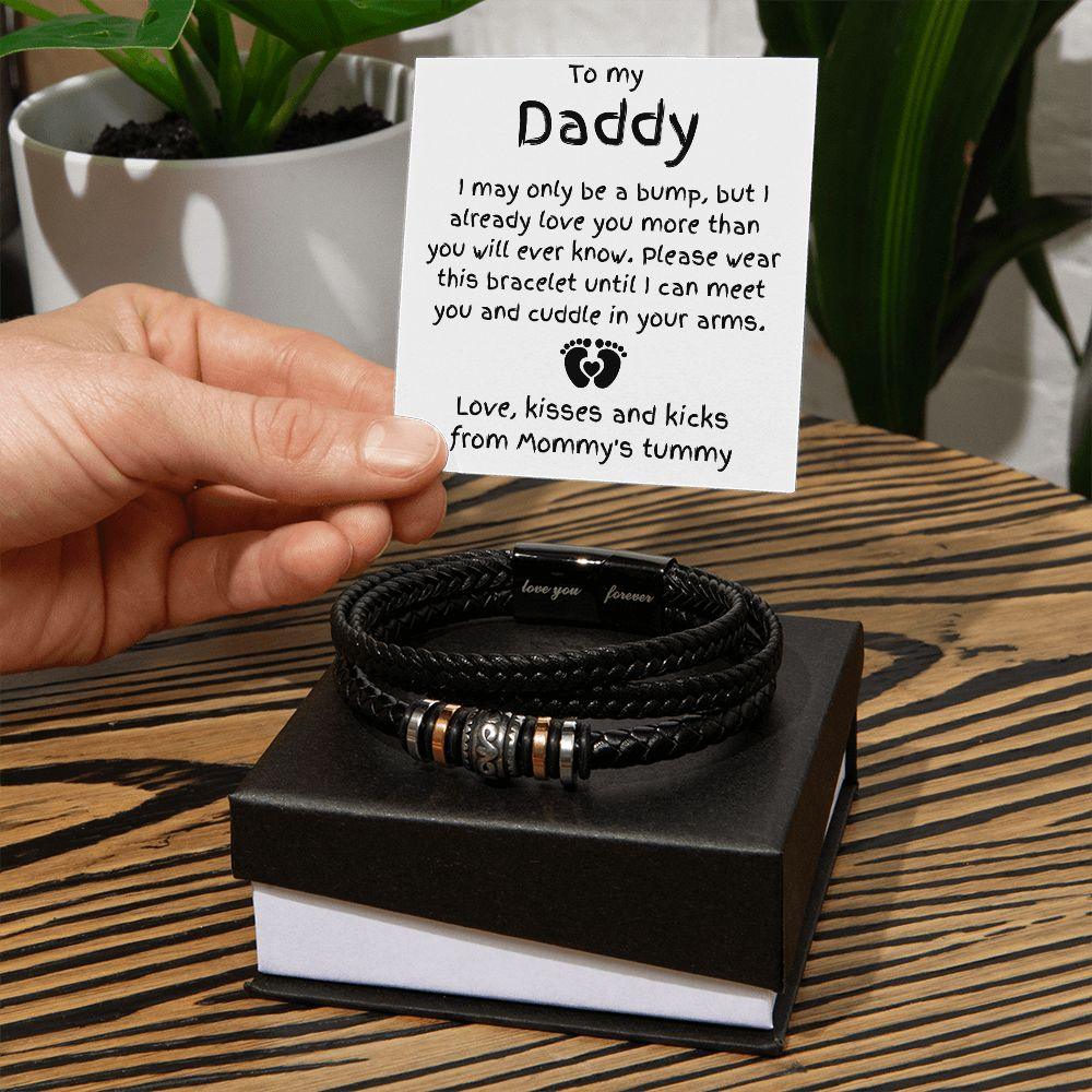 Gift for Dad to Be Love the Bump Leather Bracelet - Mallard Moon Gift Shop