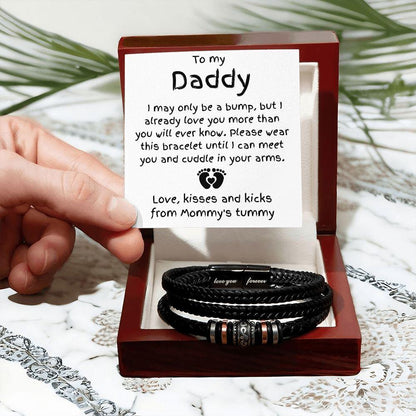 Gift for Dad to Be Love the Bump Leather Bracelet - Mallard Moon Gift Shop