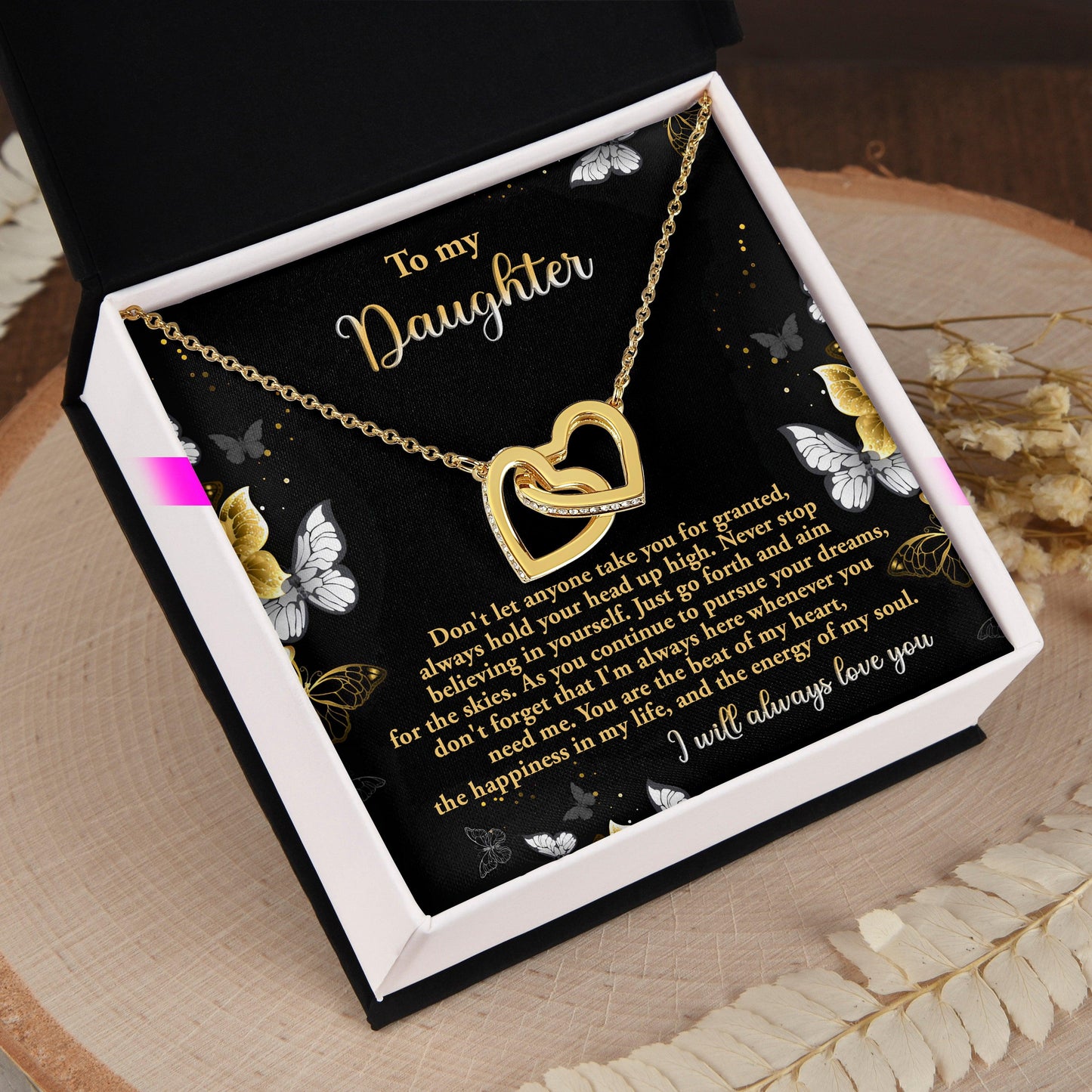 Gift for Daughter - Pursue Your Dreams I Will Always Love You Interlocking Hearts Necklace - Mallard Moon Gift Shop