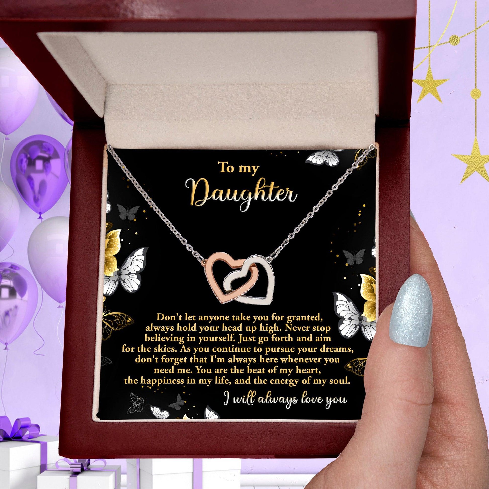 Gift for Daughter - Pursue Your Dreams I Will Always Love You Interlocking Hearts Necklace - Mallard Moon Gift Shop