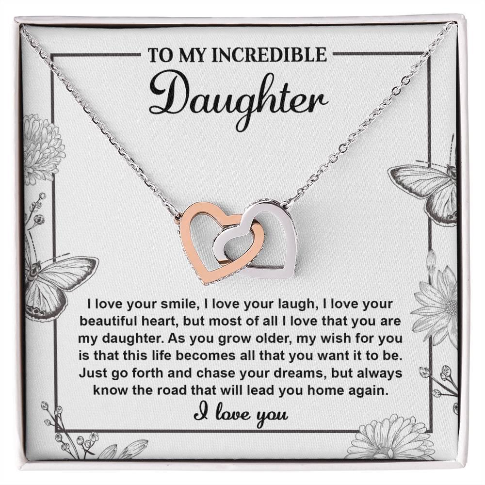 Gift for Daughter with Inspirational Message -I Love Your Smile - Lead You Home Interlocking Hearts Necklace - Mallard Moon Gift Shop