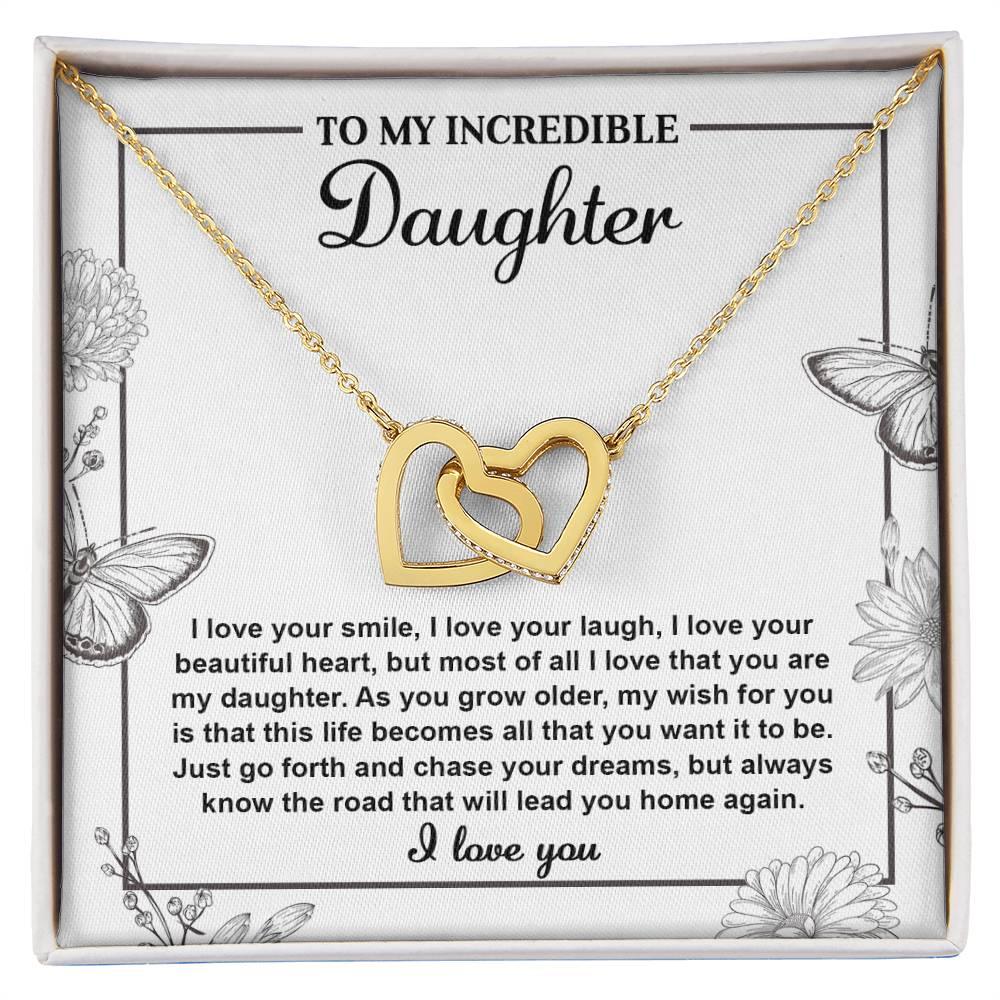 Gift for Daughter with Inspirational Message -I Love Your Smile - Lead You Home Interlocking Hearts Necklace - Mallard Moon Gift Shop