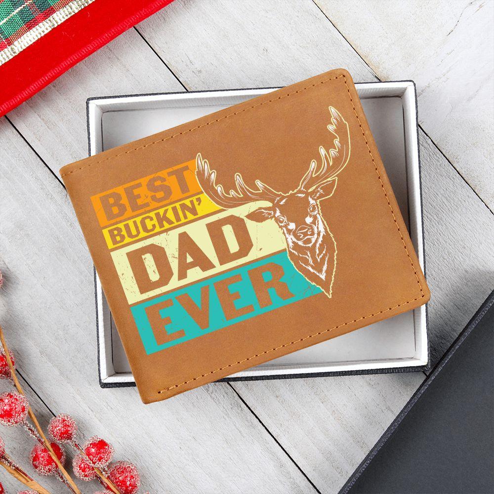 Gift for Father Best Buckin' Dad Ever Leather Wallet - Mallard Moon Gift Shop