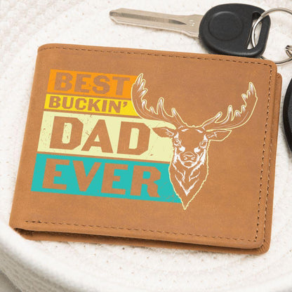 Gift for Father Best Buckin' Dad Ever Leather Wallet - Mallard Moon Gift Shop