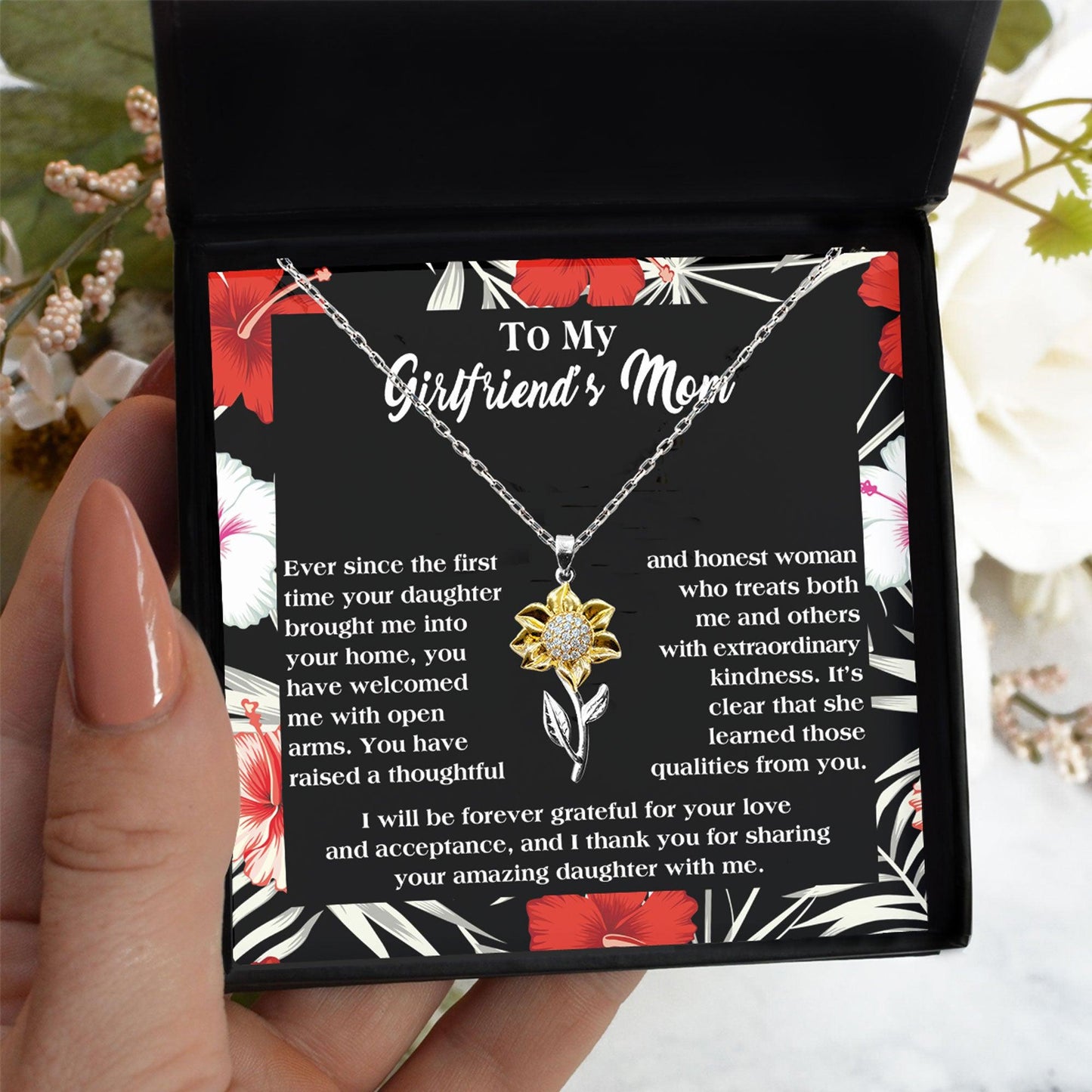 Gift for Girlfriend's Mom Thank You For Raising an Amazing Daughter Sunflower Necklace Set - Mallard Moon Gift Shop