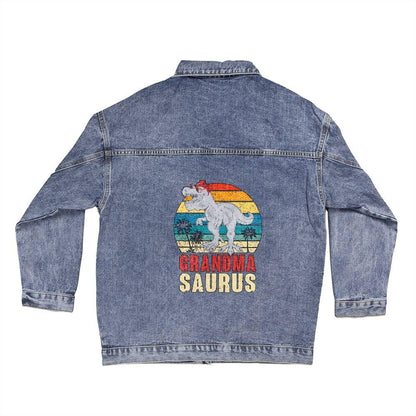 Gift For Grandmother - Grandmasaurus Oversized Denim Jacket - Mallard Moon Gift Shop