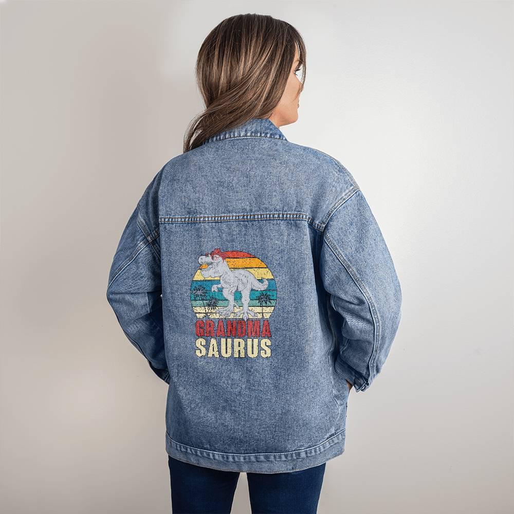 Gift For Grandmother - Grandmasaurus Oversized Denim Jacket - Mallard Moon Gift Shop