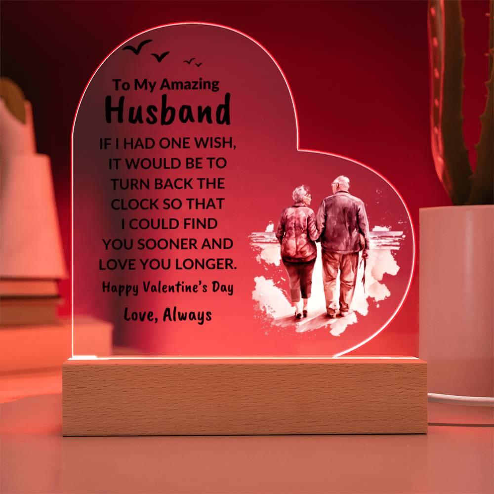 Gift for Husband Love You Longer Personalized Anniversary Birthday Valentine's Day Acrylic Heart Plaque - Mallard Moon Gift Shop
