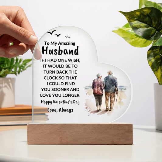 Gift for Husband Love You Longer Personalized Anniversary Birthday Valentine's Day Acrylic Heart Plaque - Mallard Moon Gift Shop