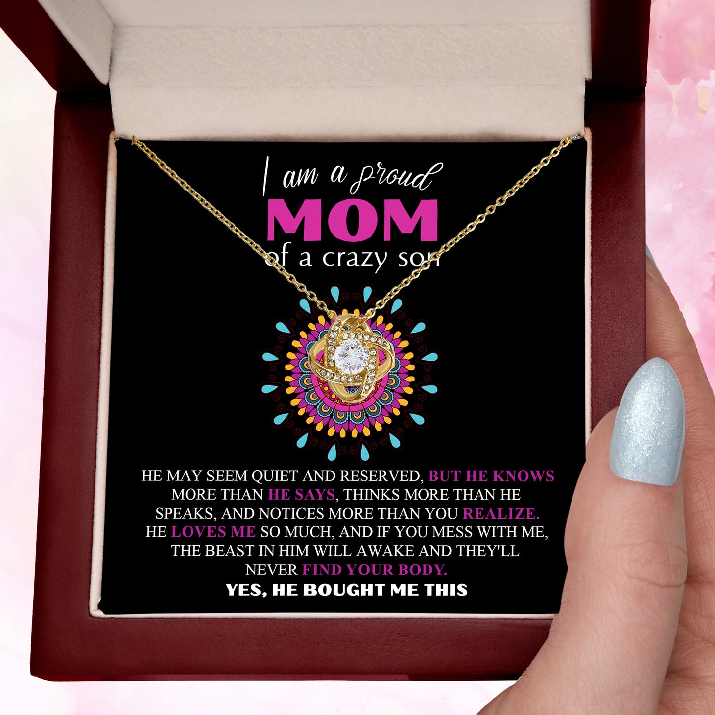 Gift For Mom  - I am a Proud Mom of a Crazy Son Love Knot Necklace