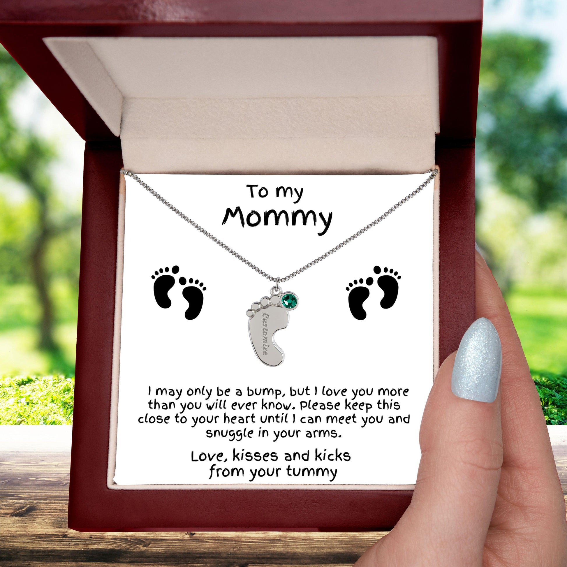 Gift for New Mom Baby Feet with Birthstone Necklace - Mallard Moon Gift Shop