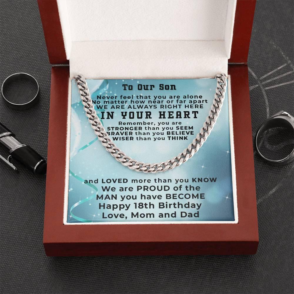 Gift for Son 18th Birthday Love Mom and Dad Thick Chain Necklace - Mallard Moon Gift Shop