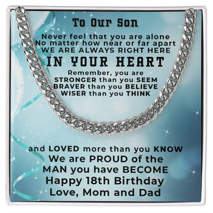 Gift for Son 18th Birthday Love Mom and Dad Thick Chain Necklace - Mallard Moon Gift Shop