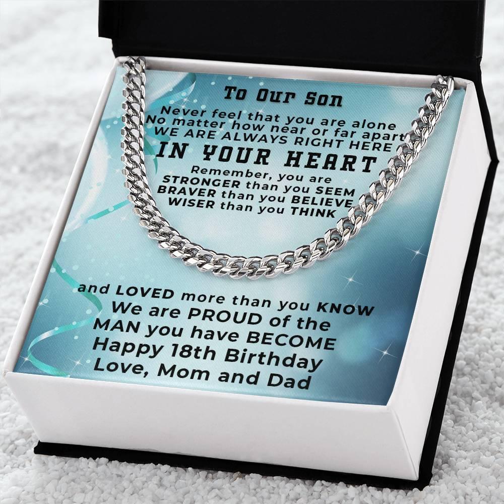 Gift for Son 18th Birthday Love Mom and Dad Thick Chain Necklace - Mallard Moon Gift Shop