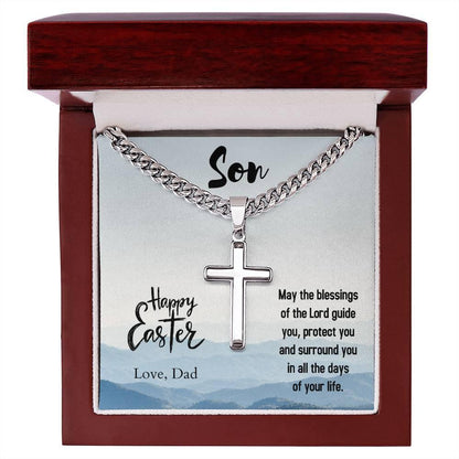 Gift for Son - Happy Easter May the Blessings of the Lord Guide You Personalized Engraved Cross Necklace - Mallard Moon Gift Shop