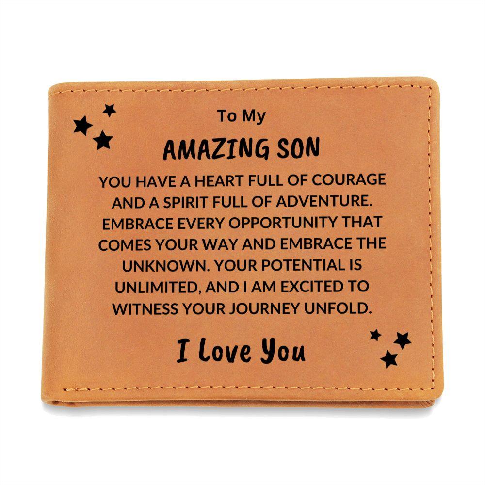 Gift for Son Heart Full of Courage Custom Leather Wallet - Mallard Moon Gift Shop