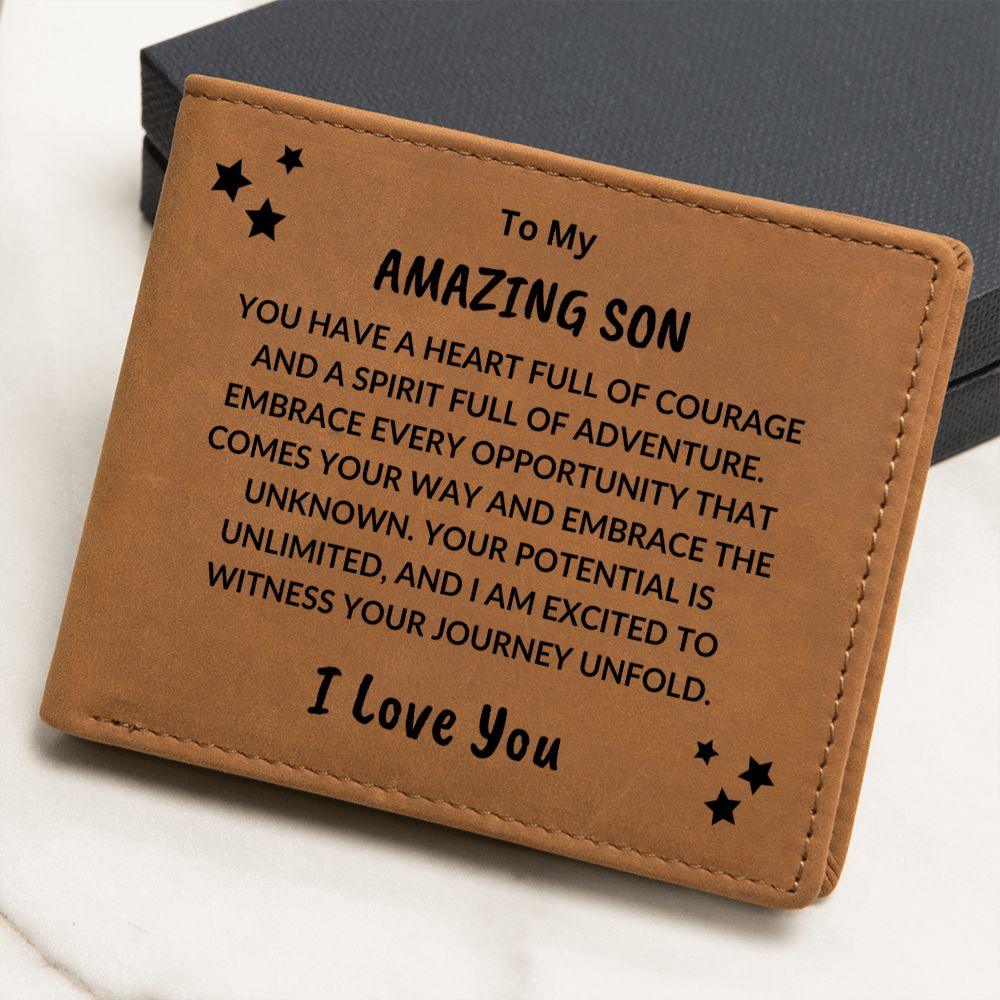 Gift for Son Heart Full of Courage Custom Leather Wallet - Mallard Moon Gift Shop