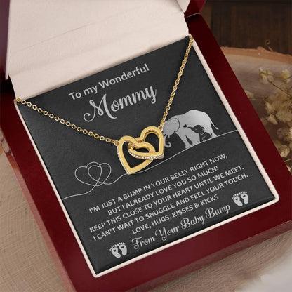 Gift for the Expectant Mom Love, Kisses and Kicks from the Baby Bump Until We Meet Interlocking Hearts Necklace - Mallard Moon Gift Shop