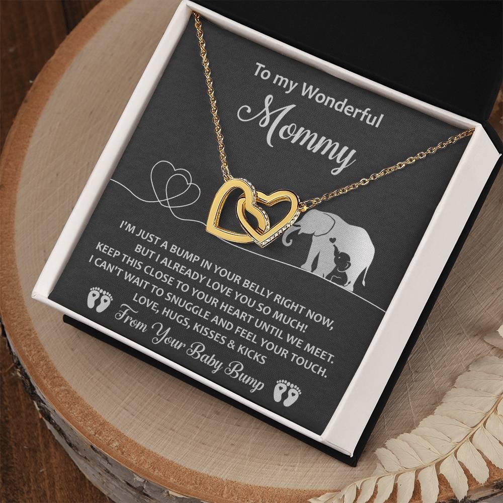 Gift for the Expectant Mom Love, Kisses and Kicks from the Baby Bump Until We Meet Interlocking Hearts Necklace - Mallard Moon Gift Shop