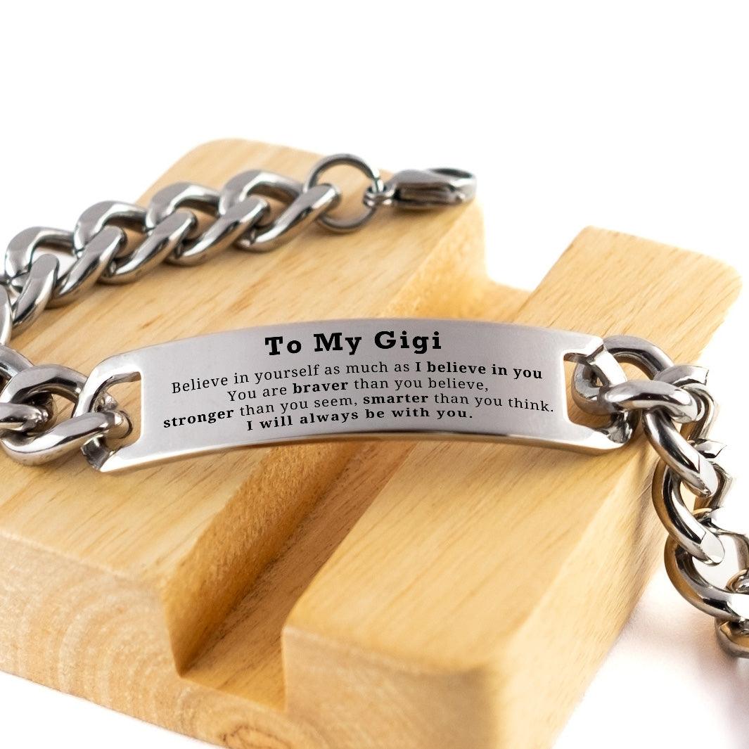 Gigi Cuban Chain Stainless Steel Engraved Bracelet You are braver than you believe, stronger than you seem, Inspirational Birthday, Christmas Mother's Day Gifts - Mallard Moon Gift Shop