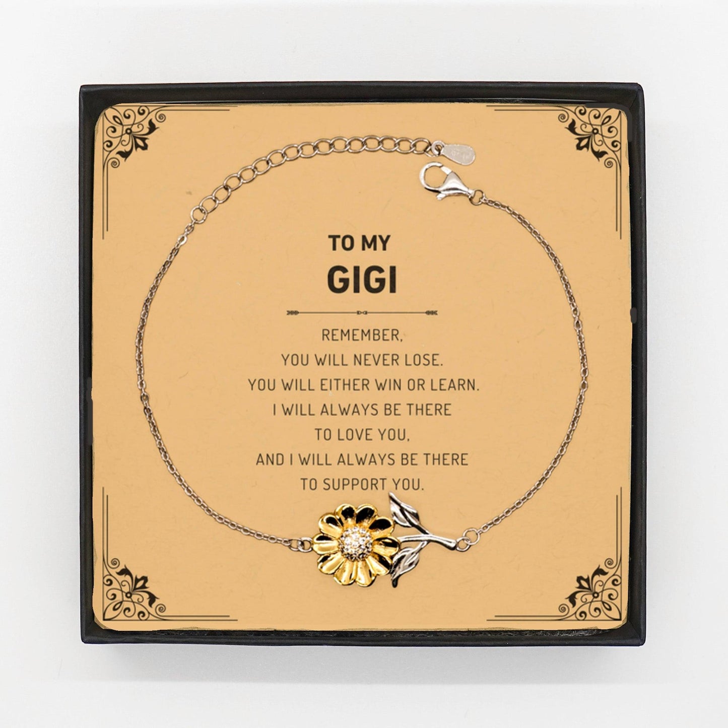 Gigi Gifts, To My Gigi Remember, you will never lose. You will either WIN or LEARN, Keepsake Sunflower Bracelet For Gigi Card, Birthday Christmas Gifts Ideas - Mallard Moon Gift Shop