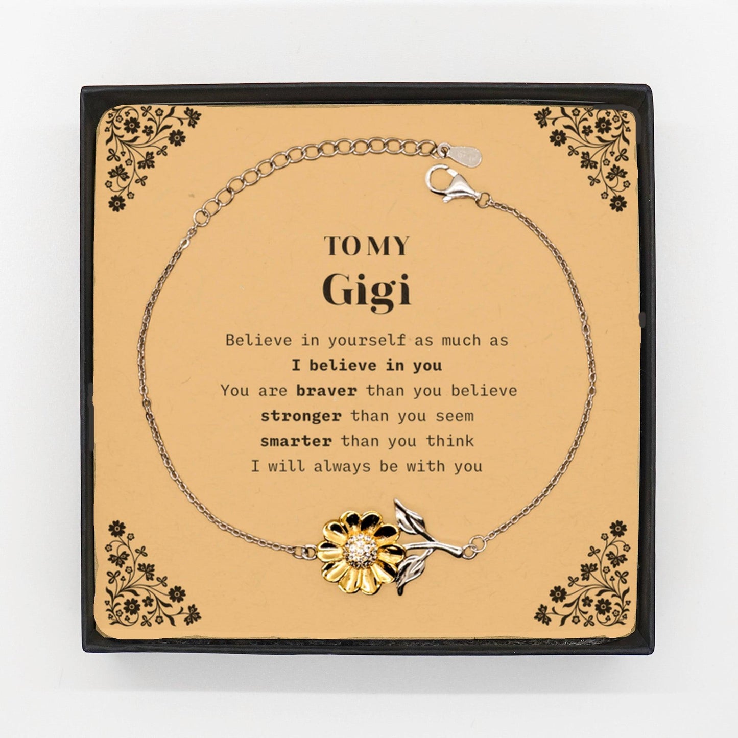 Gigi Sunflower Bracelet Gifts, To My Gigi You are braver than you believe, stronger than you seem, Inspirational Gifts For Gigi Card, Birthday, Christmas Gifts For Gigi Men Women - Mallard Moon Gift Shop