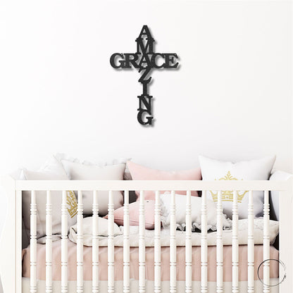 Amazing Grace Cross Metal Art Wall Sign