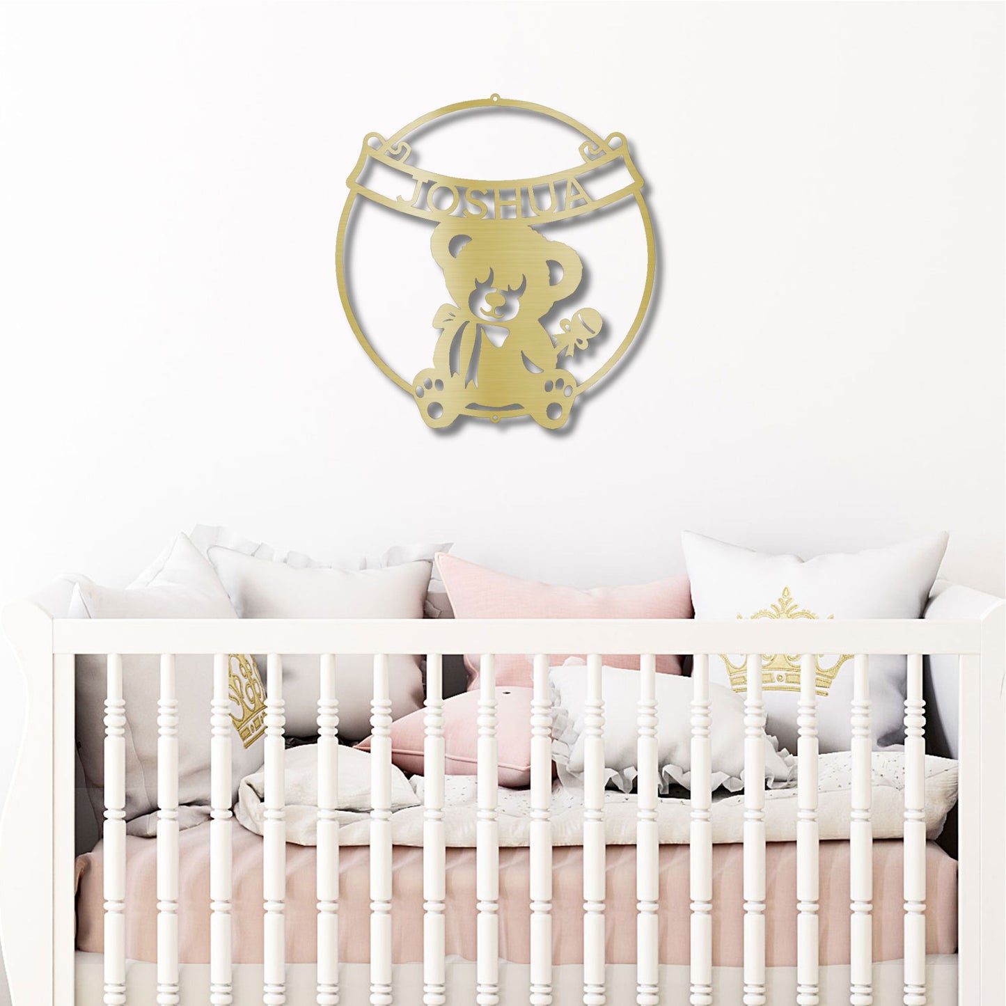 Cherished Teddy Bear: Personalized Metal Name Sign for Children