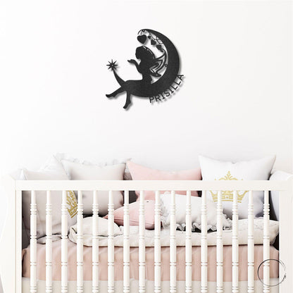 Fairy Moon Custom Name Metal Art Wall Sign