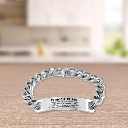 Girlfriend Gifts - Remember, you will never lose. You will either WIN or LEARN, Keepsake Cuban Chain Stainless Steel Engraved Bracelet - Birthday Christmas Gifts Ideas - Mallard Moon Gift Shop