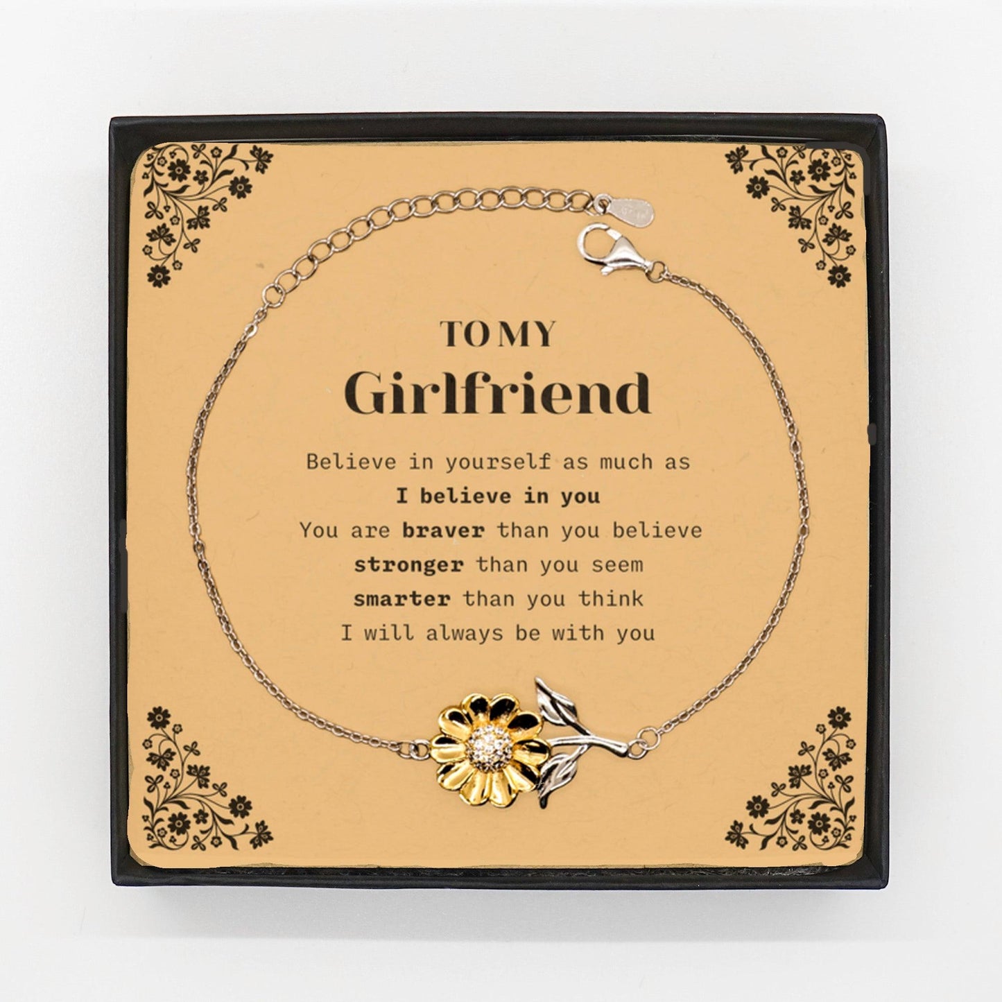 Girlfriend Sunflower Bracelet Gifts, To My Girlfriend You are braver than you believe, stronger than you seem, Inspirational Gifts For Girlfriend Card, Birthday, Christmas Gifts For Girlfriend Men Women - Mallard Moon Gift Shop