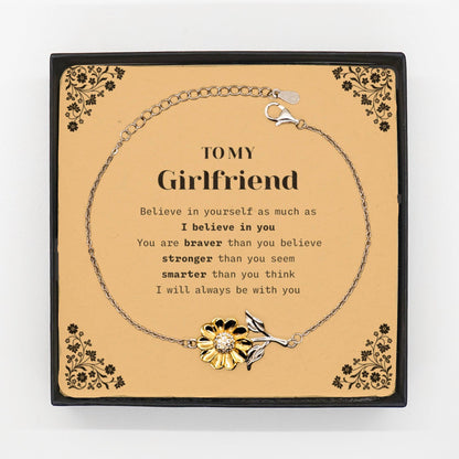 Girlfriend Sunflower Bracelet Gifts, To My Girlfriend You are braver than you believe, stronger than you seem, Inspirational Gifts For Girlfriend Card, Birthday, Christmas Gifts For Girlfriend Men Women - Mallard Moon Gift Shop