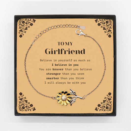 Girlfriend Sunflower Bracelet Gifts, To My Girlfriend You are braver than you believe, stronger than you seem, Inspirational Gifts For Girlfriend Card, Birthday, Christmas Gifts For Girlfriend Men Women - Mallard Moon Gift Shop