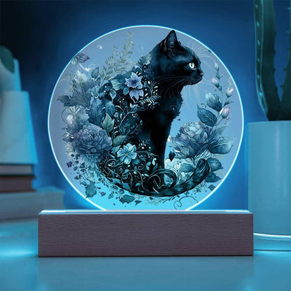 Glowing Eyes at Midnight: Halloween Cat Acrylic Plaque - Mallard Moon Gift Shop