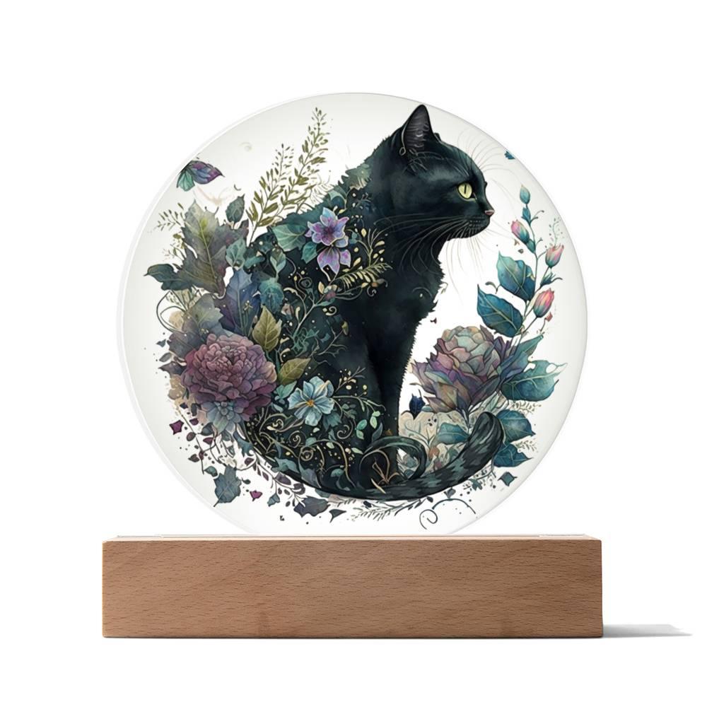 Glowing Eyes at Midnight: Halloween Cat Acrylic Plaque - Mallard Moon Gift Shop