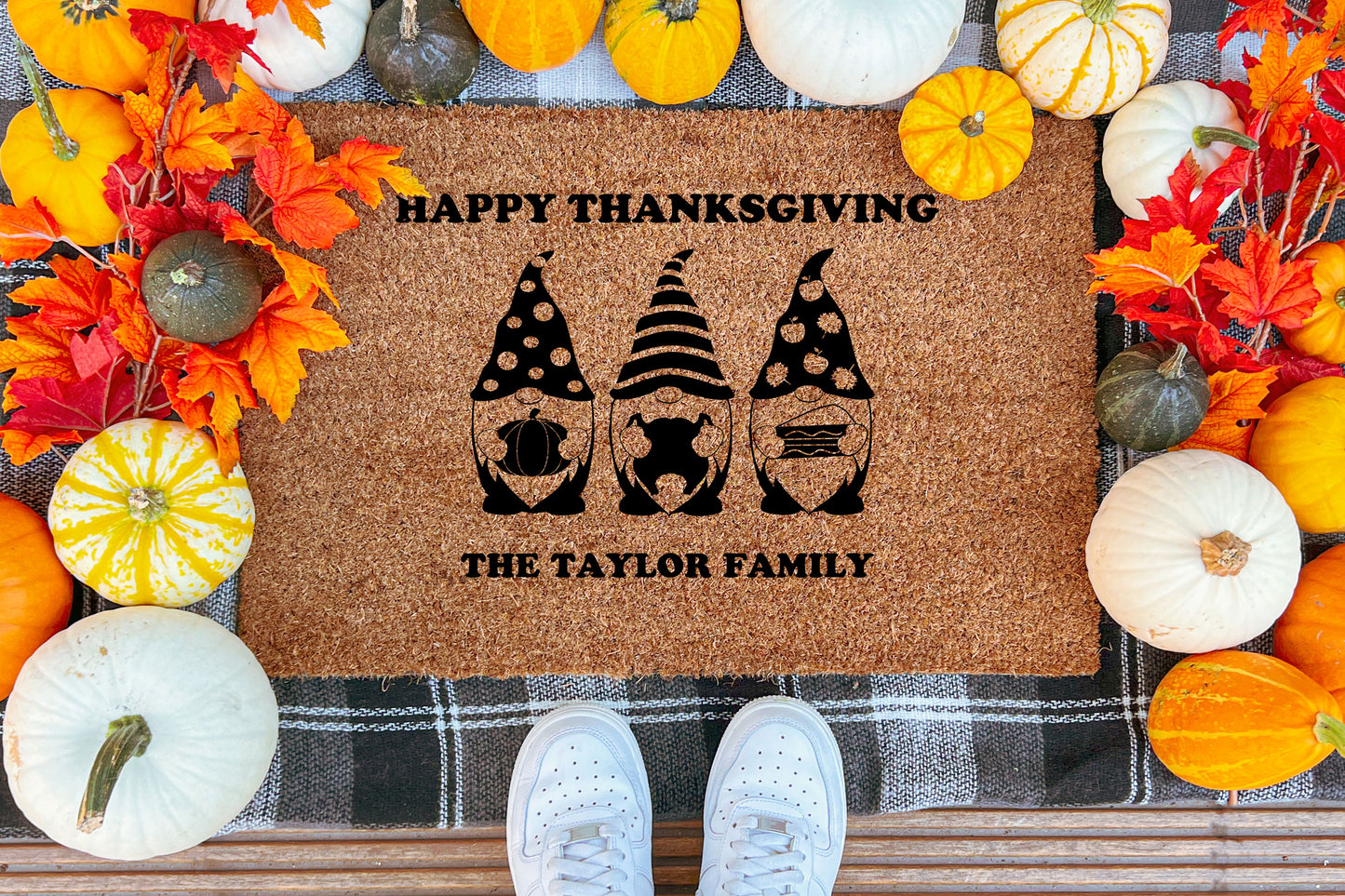 Custom Gnome Thanksgiving Personalized Welcome Doormat