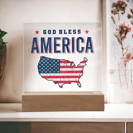 God Bless America Patriotic Acrylic Plaque - Mallard Moon Gift Shop