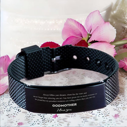Godmother Black Shark Mesh Bracelet Always follow your dreams, never forget how amazing you are, Birthday Mother's Day Christmas Gifts - Mallard Moon Gift Shop
