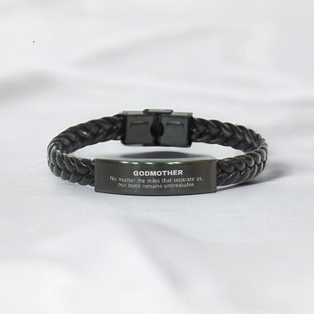 Godmother Long Distance Relationship No matter the miles that separate us, Our Bond Remains Unbreakable Braided Leather Bracelet Birthday Mother's Day Christmas Unique Gifts - Mallard Moon Gift Shop