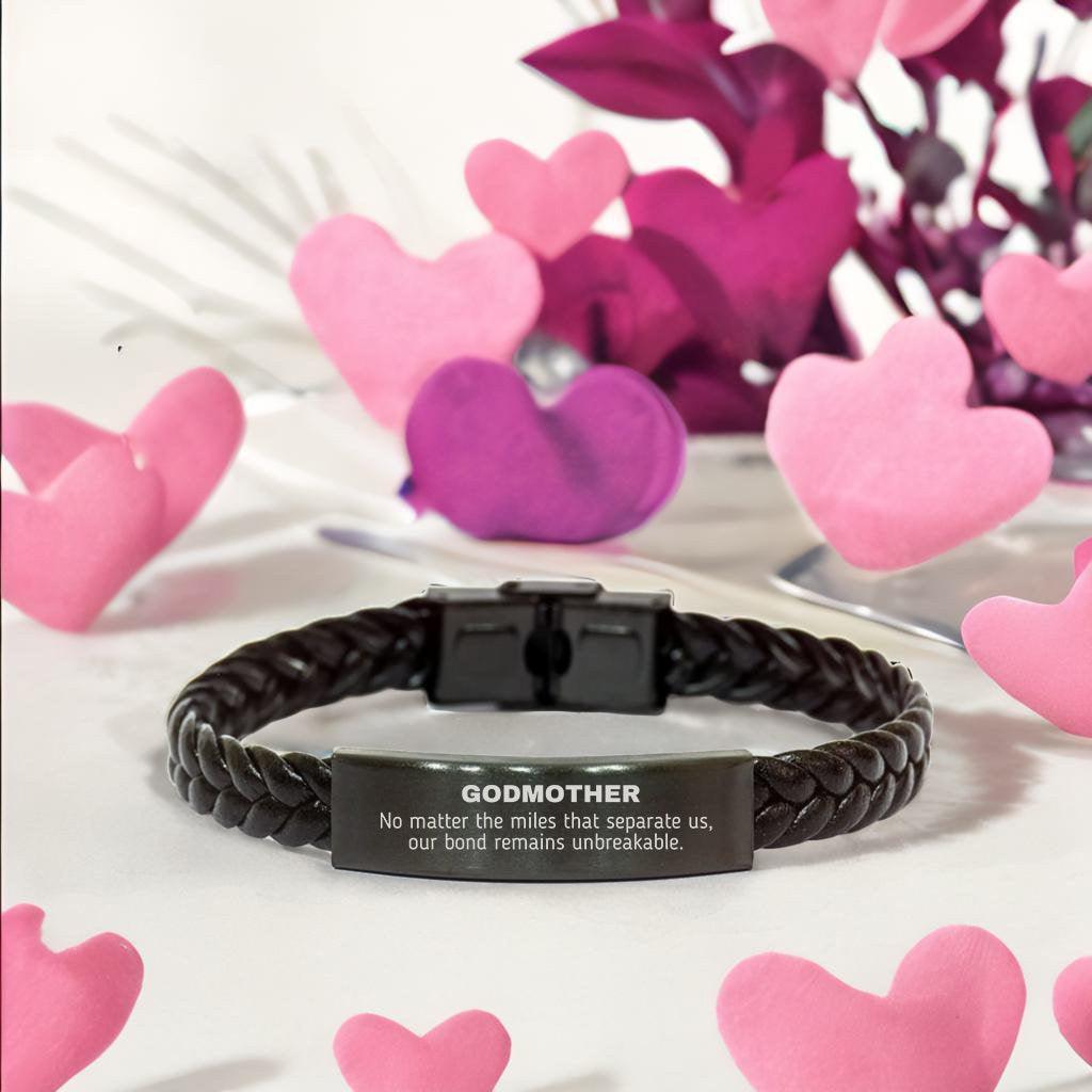 Godmother Long Distance Relationship No matter the miles that separate us, Our Bond Remains Unbreakable Braided Leather Bracelet Birthday Mother's Day Christmas Unique Gifts - Mallard Moon Gift Shop