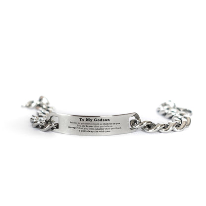 Godson Cuban Chain Stainless Steel Engraved Bracelet Gifts, To My Godson You are braver than you believe, stronger than you seem, Inspirational Birthday, Christmas Gifts - Mallard Moon Gift Shop